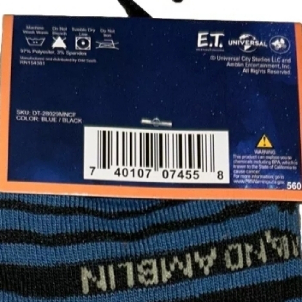 4/$25 E.T. Themed Novelty Crew Socks in Blue and Black Unisex New ET The Movie - Picture 4 of 5